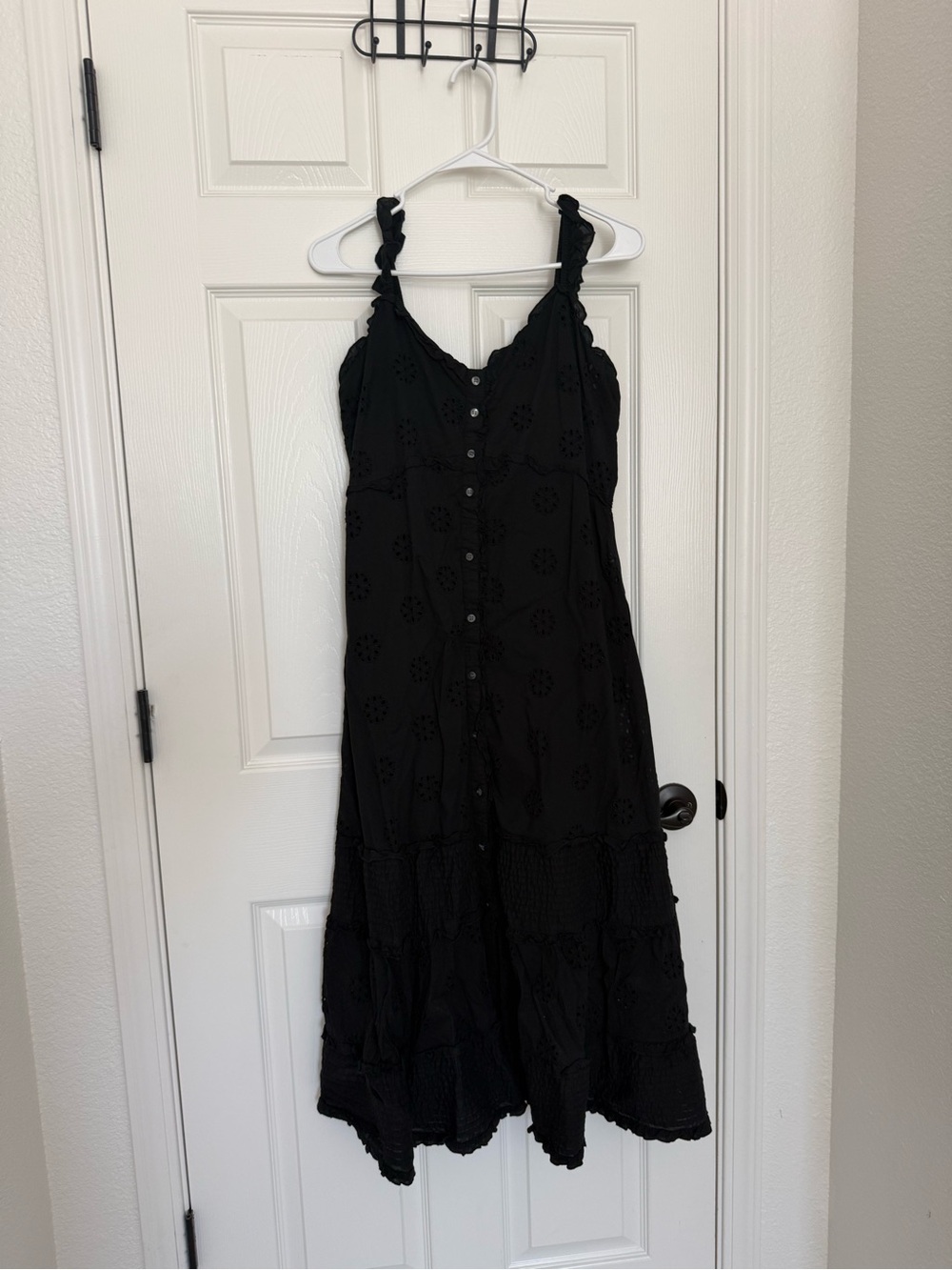 GAP Black Eyelet Midi Dress with Button Front